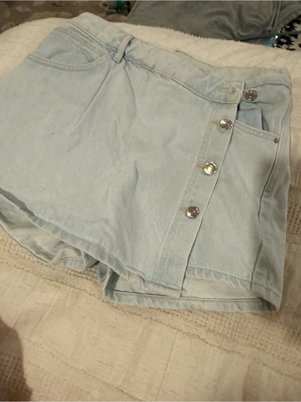 Zara Light Blue Denim Skort with Button Detail